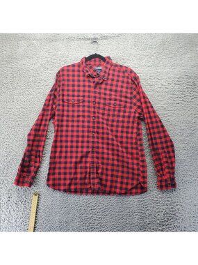 Lands End Shirt Mens Large Red/Black Plaid Tailored Fit Long Sleeve Button Front